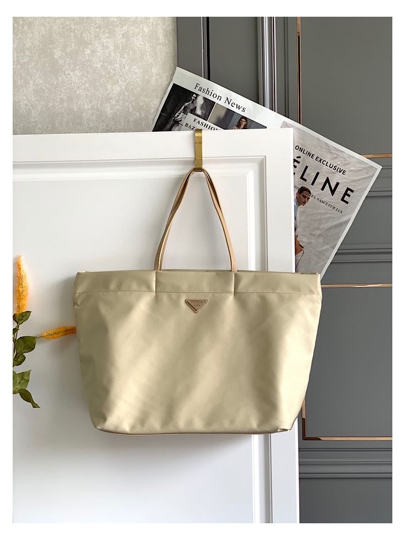 Prada Re-nylon And Saffiano Leather Tote Bag 1BG107 Beige
