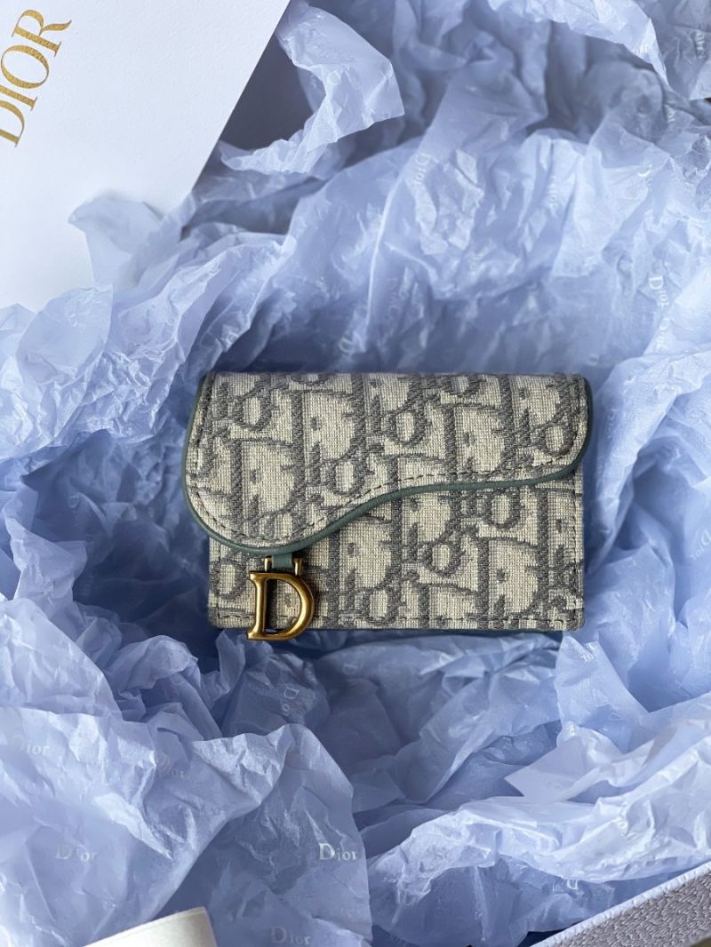 Dior Saddle Flap Card Holder Gray Oblique Jacquard S5611