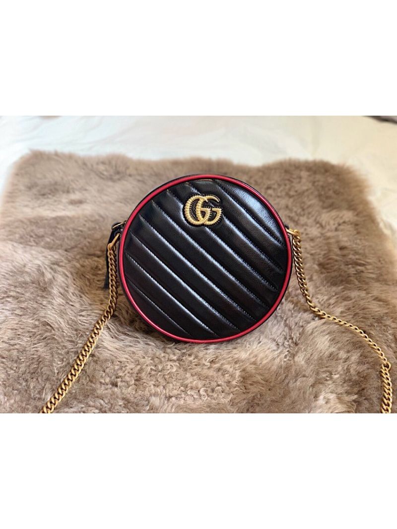 Gucci GG Marmont Mini Round Shoulder Bag 550154 with Diagonal Matelassé
