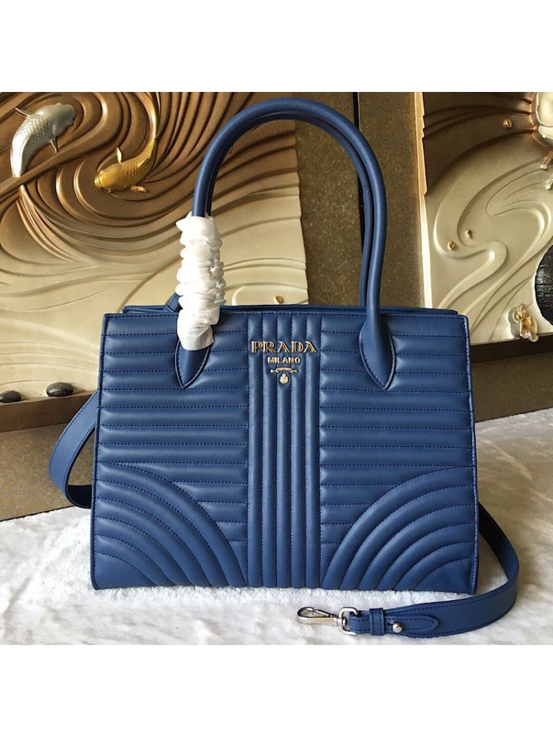 Prada Diagramme Leather Handbag 1BA165 Blue