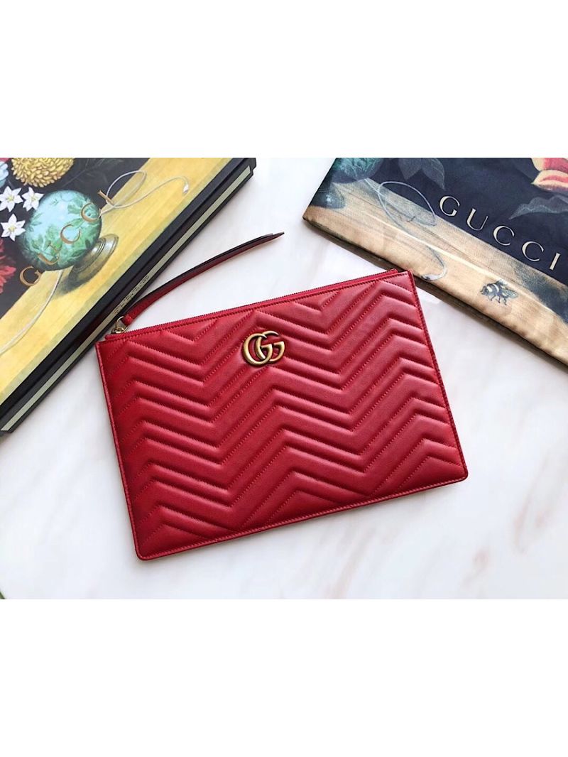Gucci GG Marmont matelassé leather pouch 476440 Red