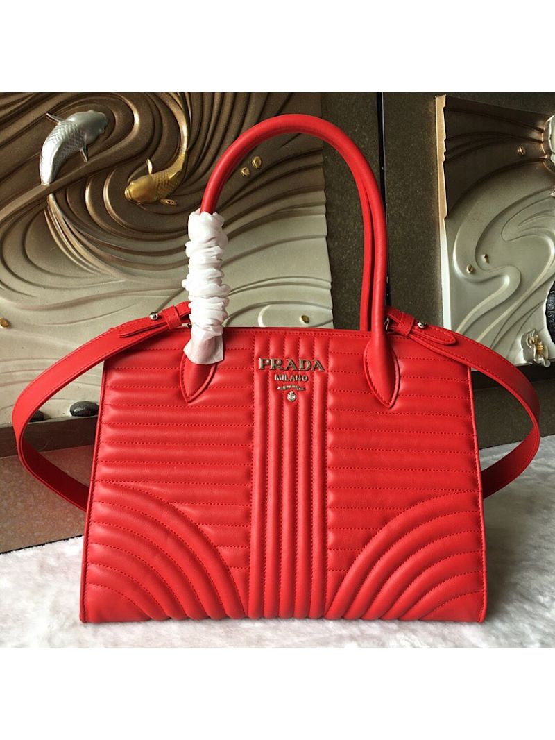 Prada Diagramme Leather Handbag 1BA165 Red