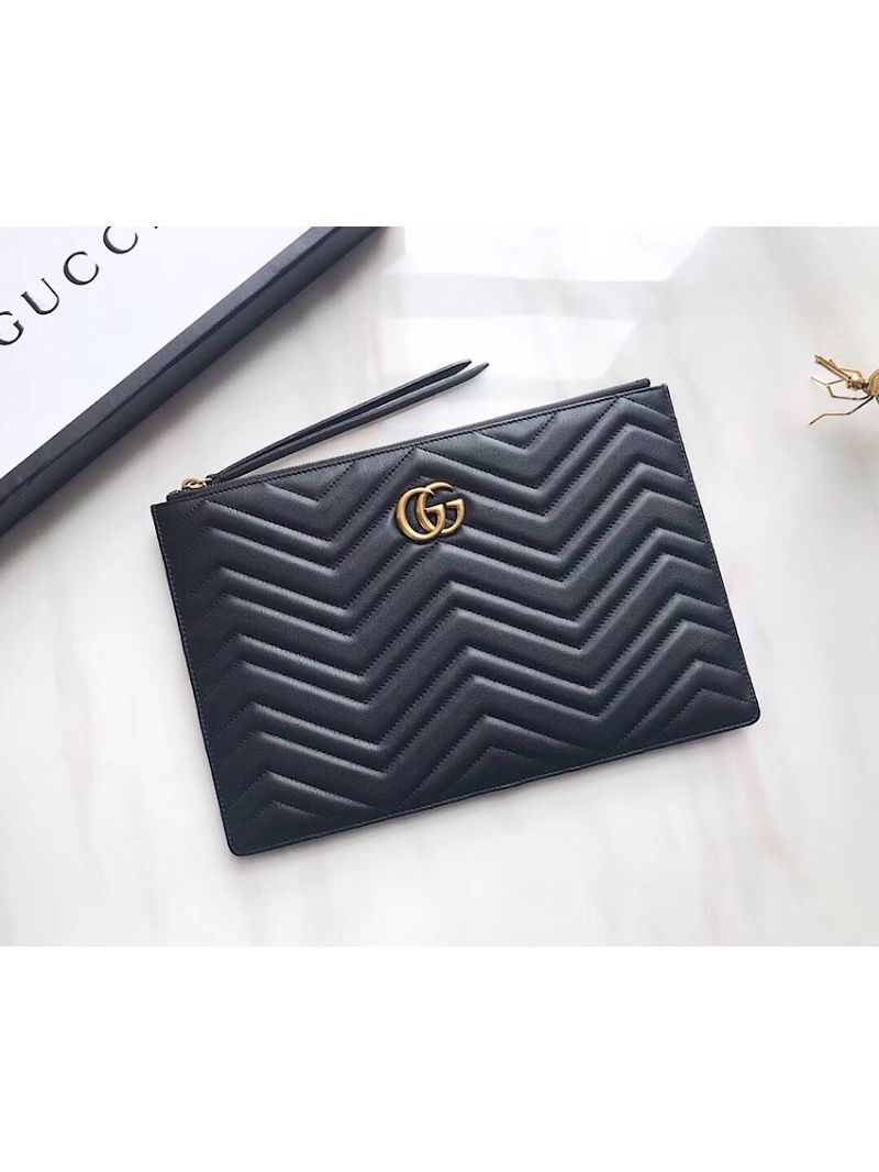 Gucci GG Marmont matelassé leather pouch 476440 Black