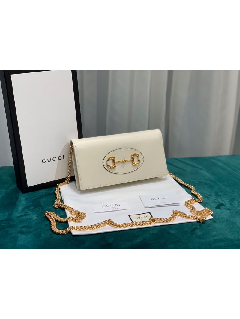 Gucci 1955 Horsebit Leather Wallet With Chain 621892 White
