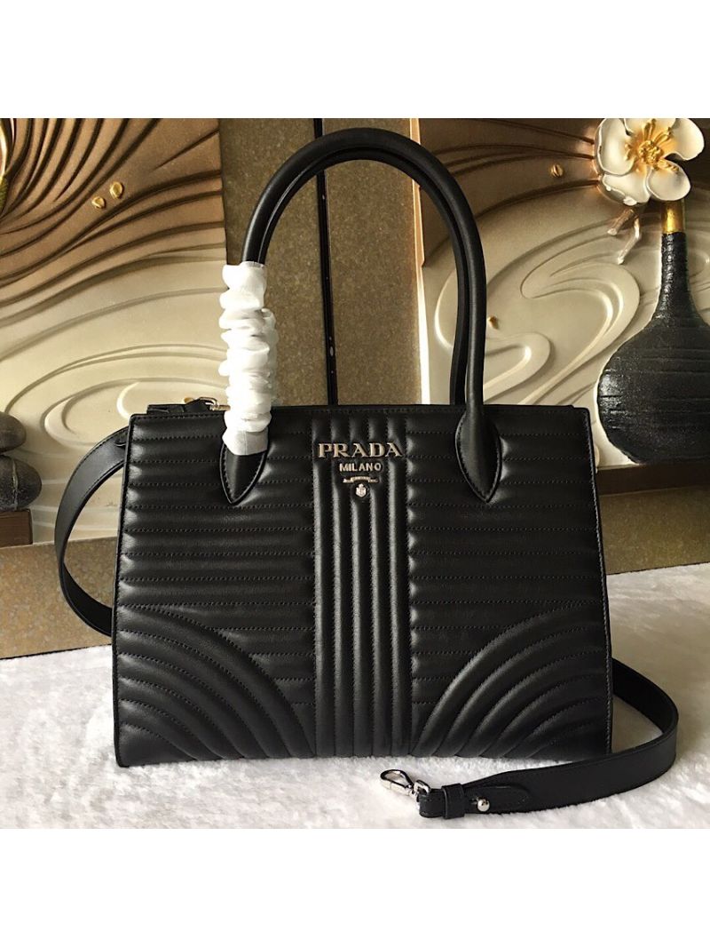 Prada Diagramme Leather Handbag 1BA165 Black