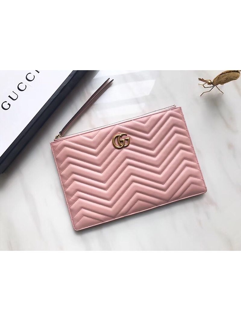 Gucci GG Marmont matelassé leather pouch 476440 Pink
