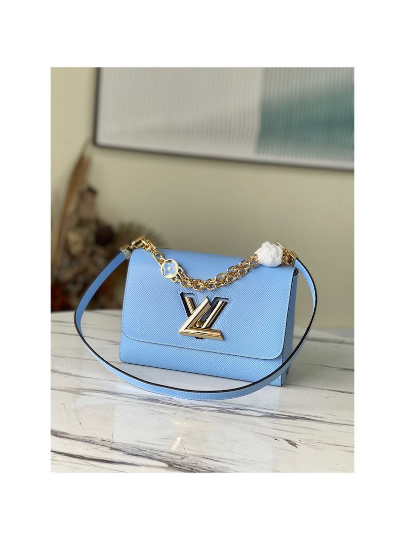 Louis Vuitton LV Twist MM with Enamel Monogram Flower Chain M59402 Bleu Nuage