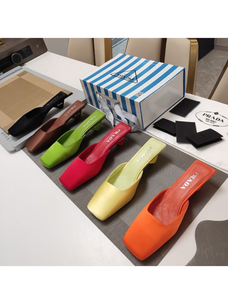 Prada Satin mules with Varnished Heel Logo 35mm 1I479N