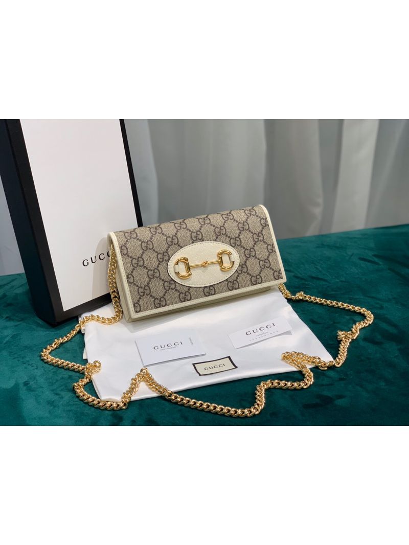 Gucci 1955 Horsebit GG Supreme Wallet With Chain 621892 White
