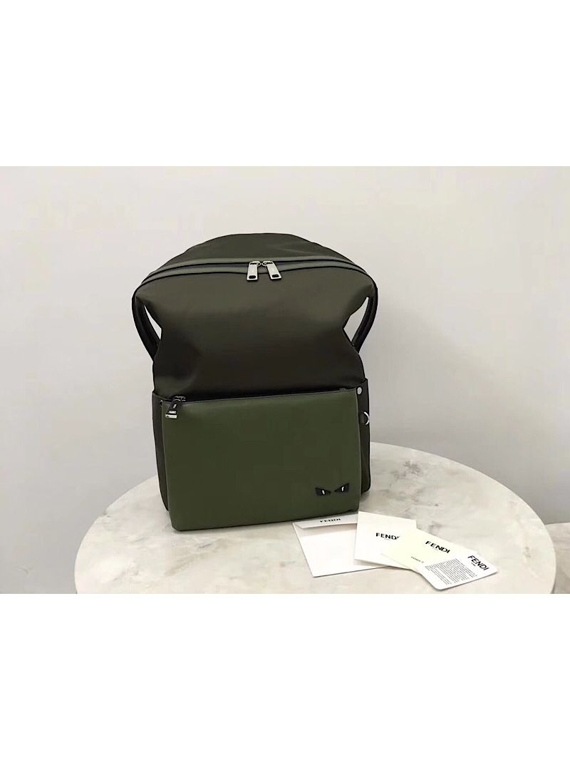 Fendi Green Nylon and Leather Backpack 03560