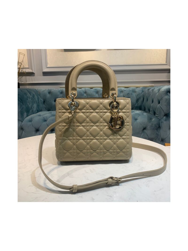 Dior Lady Dior Medium Flap Cover Quilted in Cannage Lambskin Leather Bag M0565 Beige