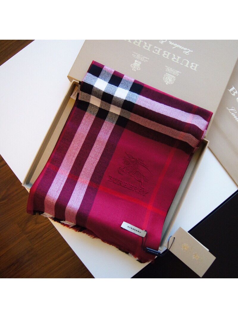 Burberry Horseferry LightWeigt Check Wool Cashmere Scarf 4552421 Wine