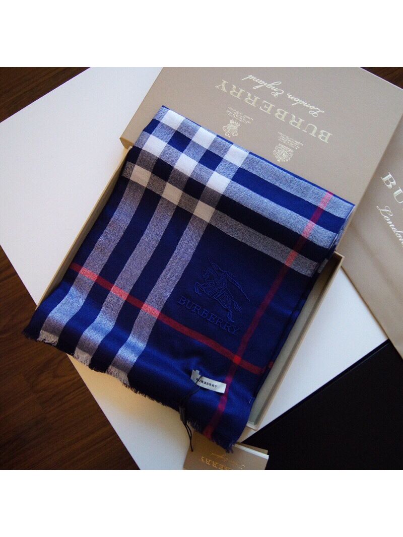 Burberry Horseferry LightWeigt Check Wool Cashmere Scarf 4552421 Blue
