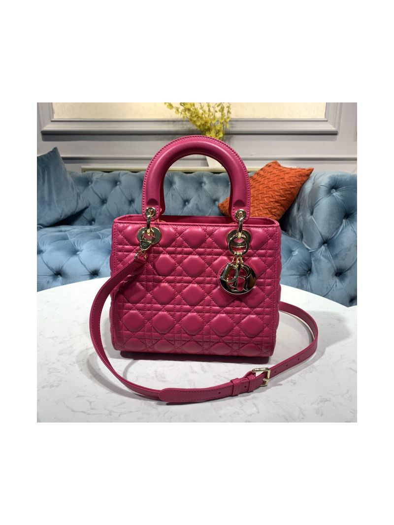 Dior Lady Dior Medium Flap Cover Quilted in Cannage Lambskin Leather Bag M0565 Rosy