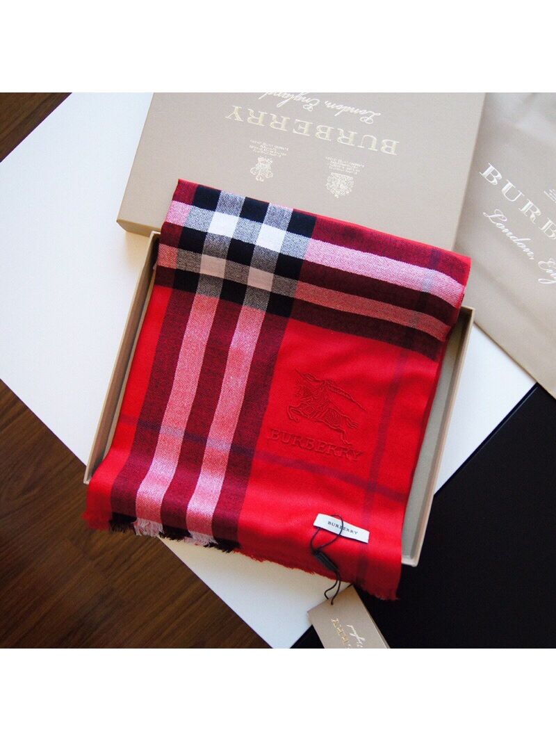 Burberry Horseferry LightWeigt Check Wool Cashmere Scarf 4552421 Red