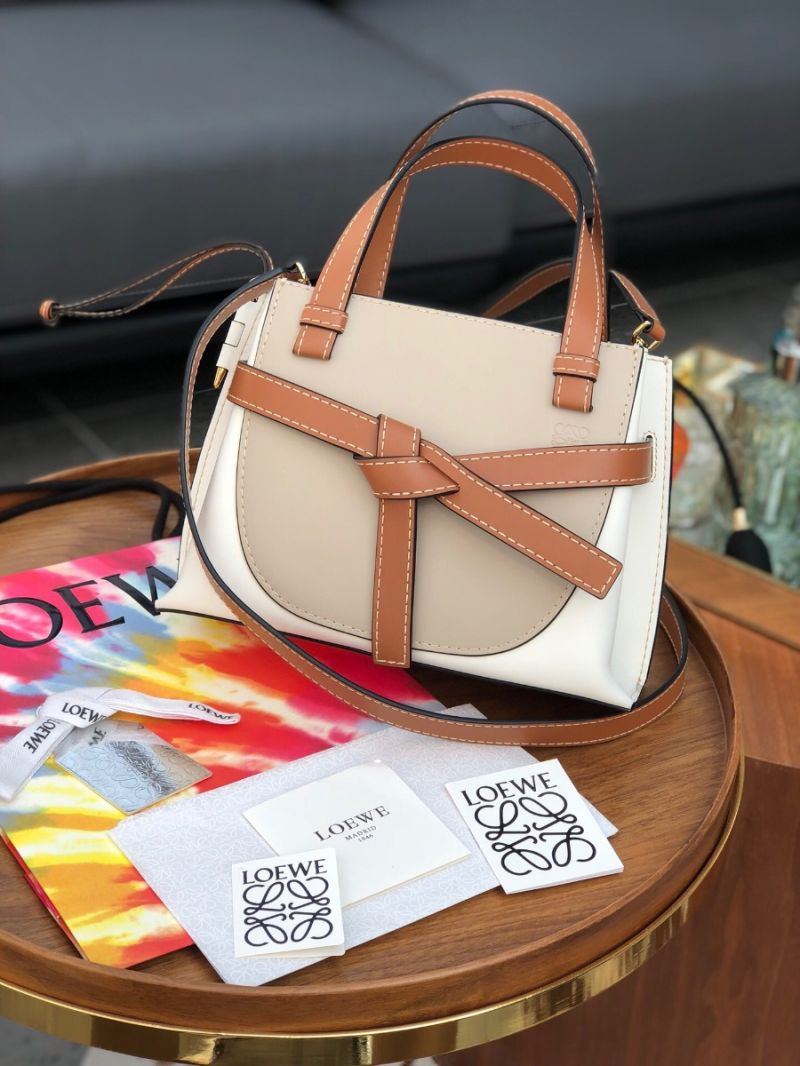 Loewe Gate Top Handle Mini Bag 66042 in Natural Calfskin Light Oat/White