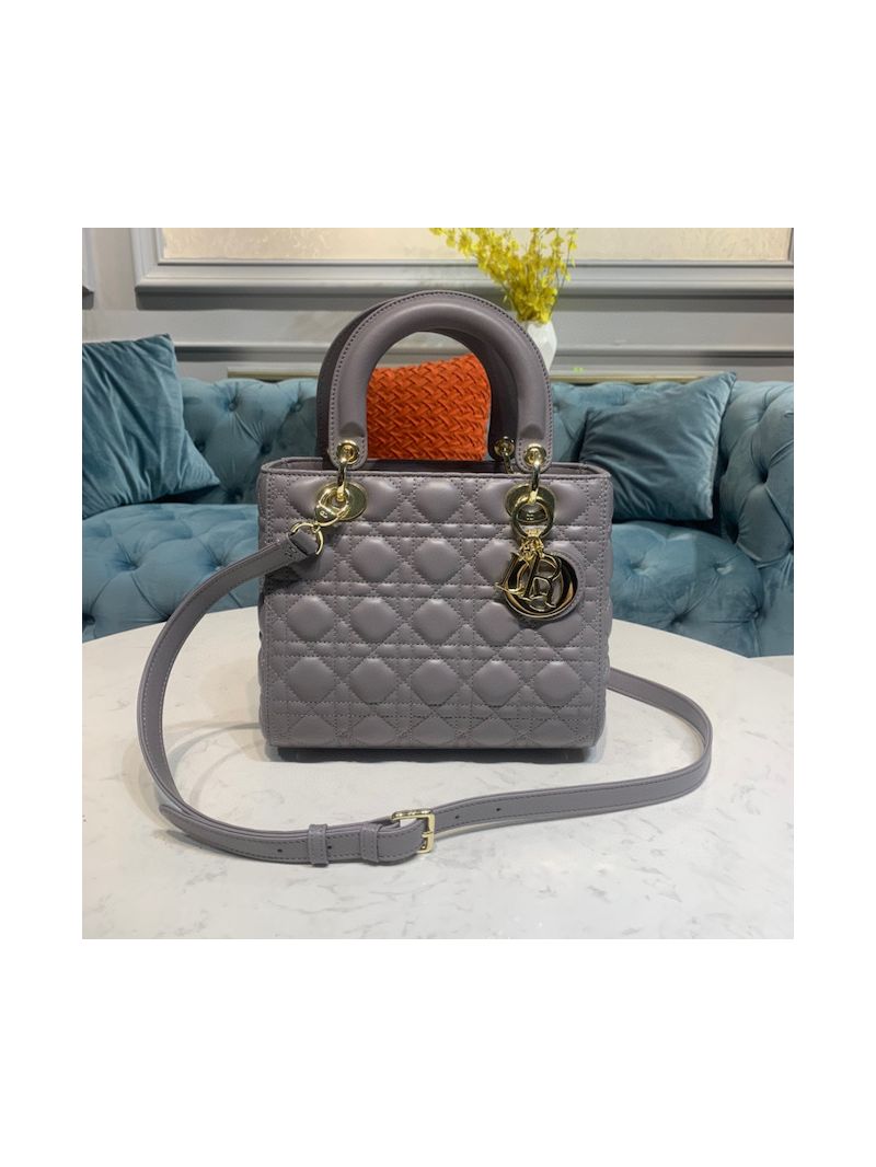 Dior Lady Dior Medium Flap Cover Quilted in Cannage Lambskin Leather Bag M0565 Dark Gray