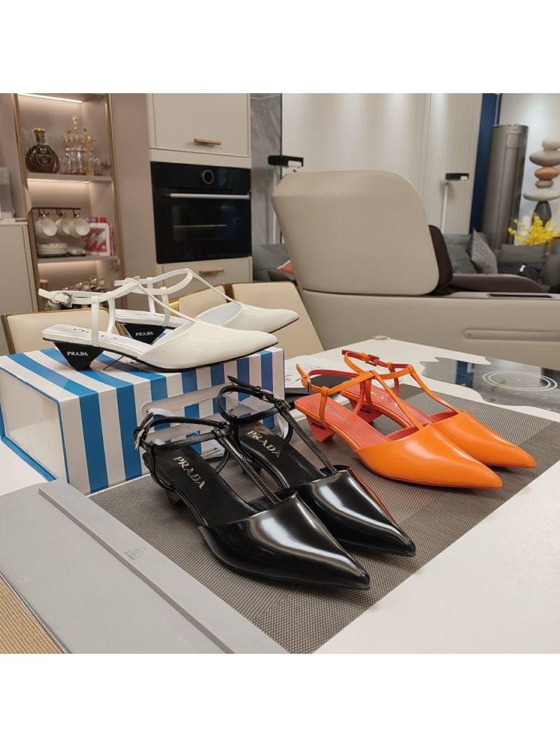 Prada Brushed Leather slingback pumps with Varnished Heel Logo 35mm 1I535N