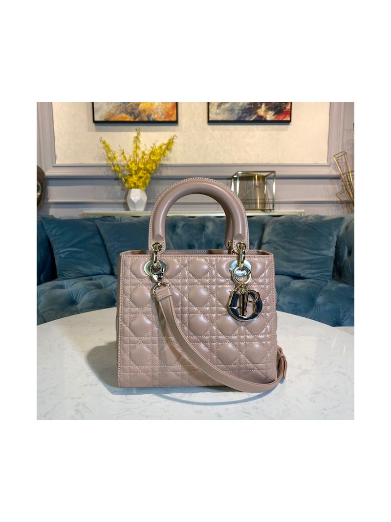 Dior Lady Dior Medium Flap Cover Quilted in Cannage Lambskin Leather Bag M0565 Blush