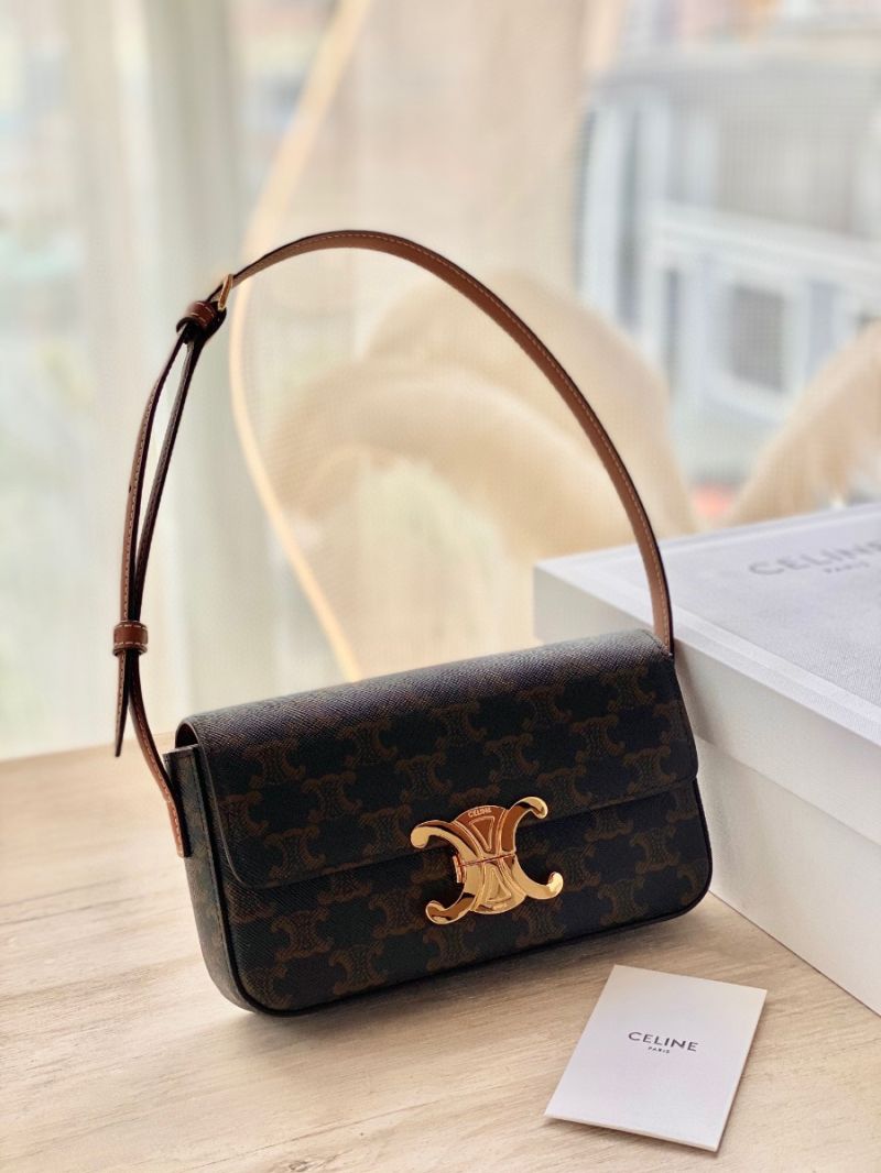 Celine Triomphe Shoulder Bag In Triomphe Canvas And Calfskin 194143 Tan