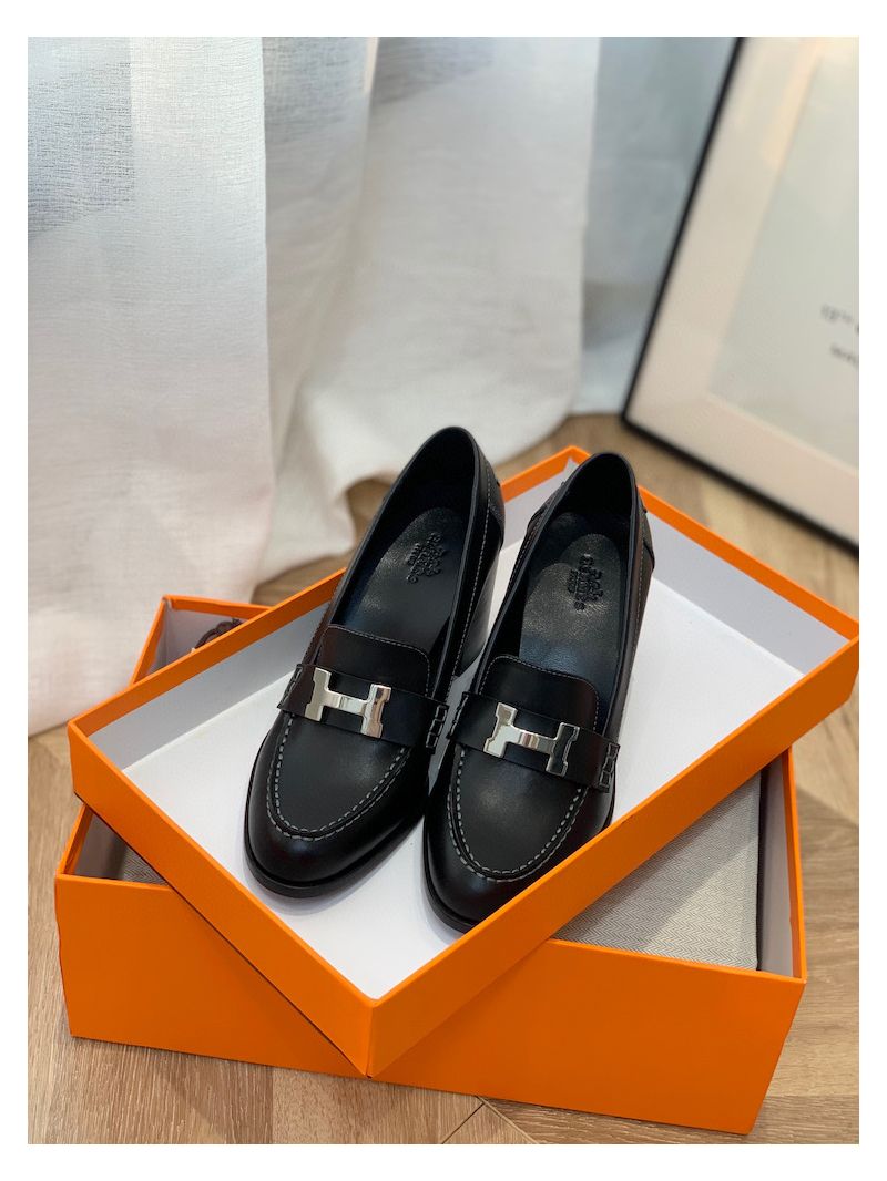 Hermes Dauphine 70 Loafer High Heel in Goatskin H212091Z Black