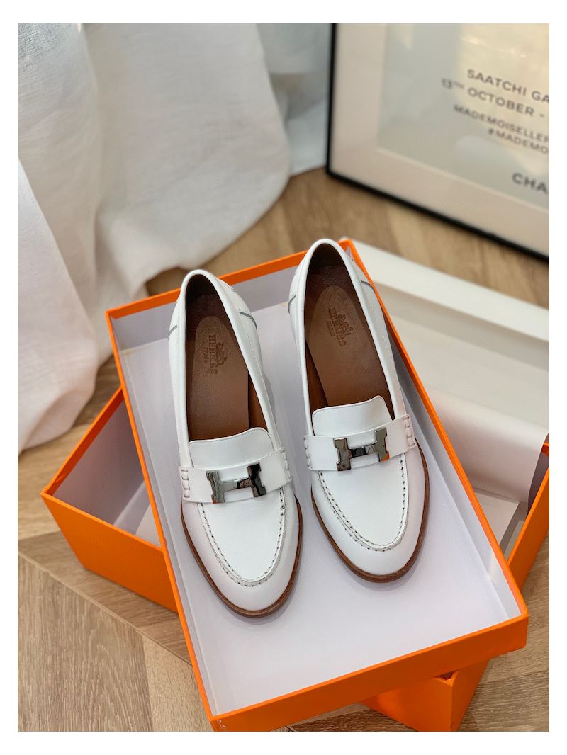 Hermes Dauphine 70 Loafer High Heel in Goatskin H212091Z White