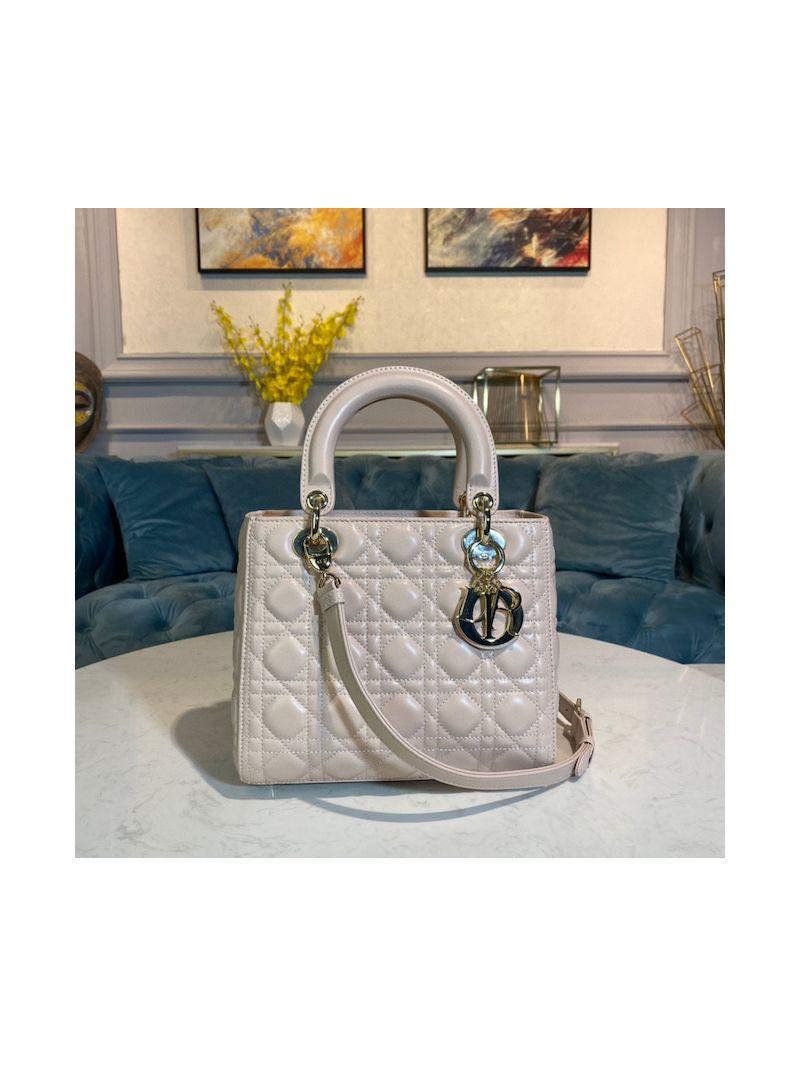 Dior Lady Dior Medium Flap Cover Quilted in Cannage Lambskin Leather Bag M0565 Light Pink