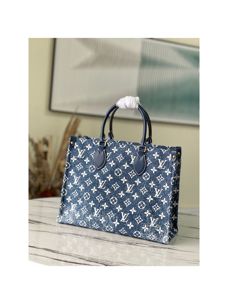 Louis Vuitton LV OnTheGo MM Monogram denim jacquard M59608 Navy Blue