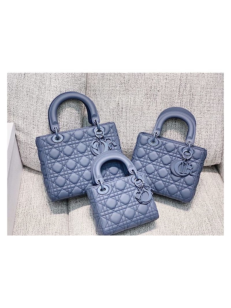 Dior Mini Lady Dior Ultra-Matte Denim Blue Tote Bag