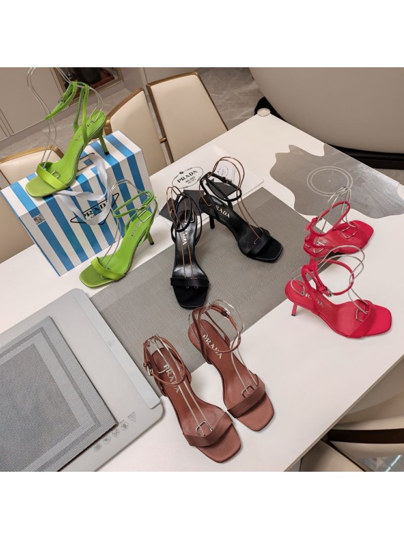 Prada Satin High-heeled Sandals Varnished heel with logo 85mm 1X542N