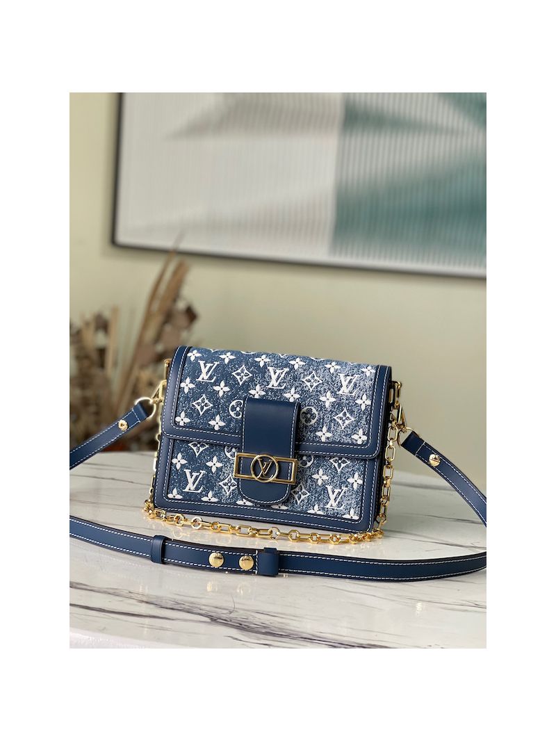 Louis Vuitton LV Dauphine MM Denim Monogram Jacquard M59631 Navy Blue