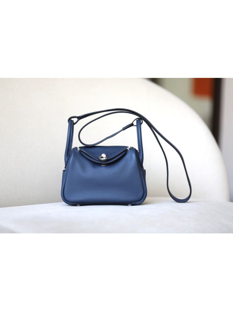Hermes Mini Lindy 20cm Bag in Clemence Deep Blue