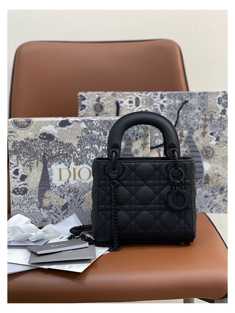 Dior Mini Lady Dior Ultra-Matte Black Tote Bag 