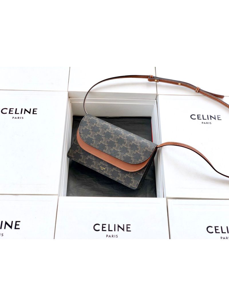 Celine Wallet On Strap In Triomphe Canvas And Smooth Lambskin