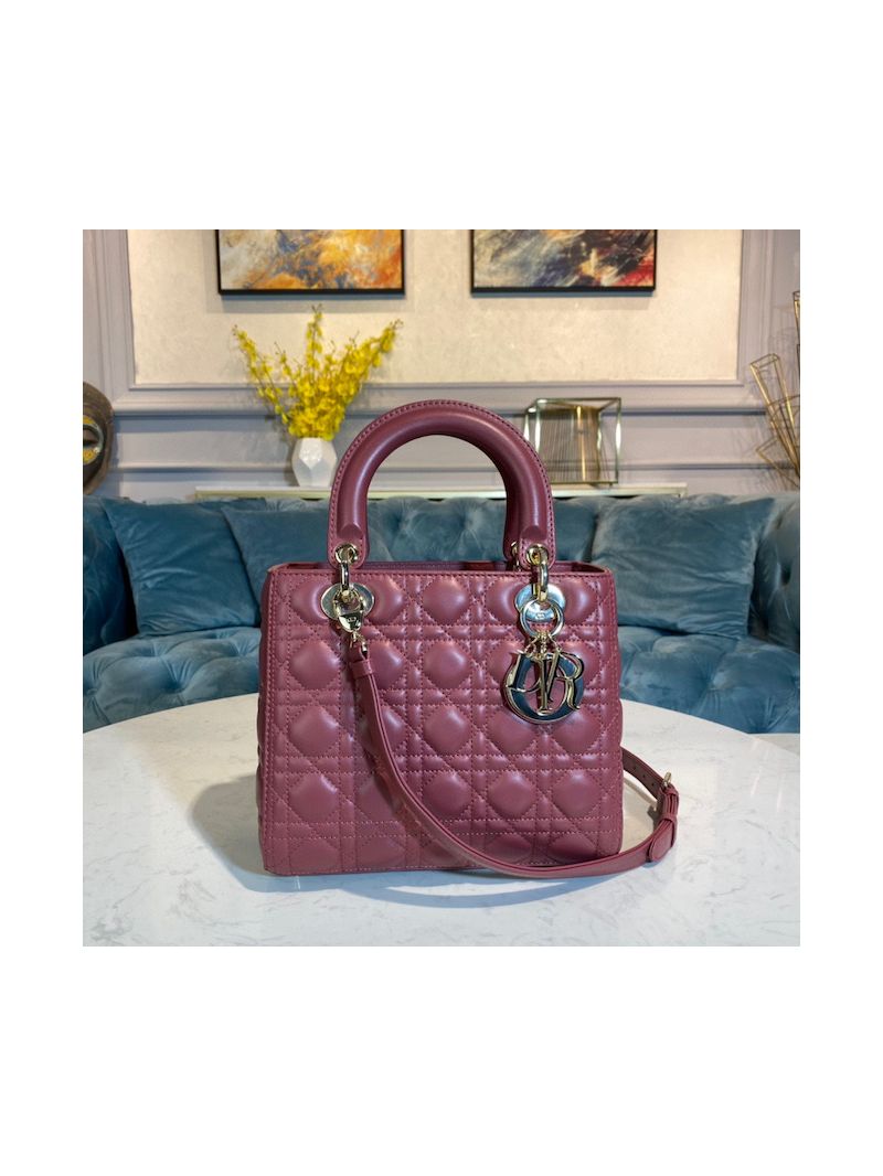 Dior Lady Dior Medium Flap Cover Quilted in Cannage Lambskin Leather Bag M0565 Mallow Rose