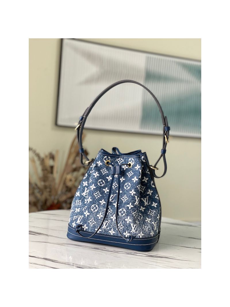 Louis Vuitton LV Petite Noe Bag Monogram Denim Jacquard M59606 Navy Blue