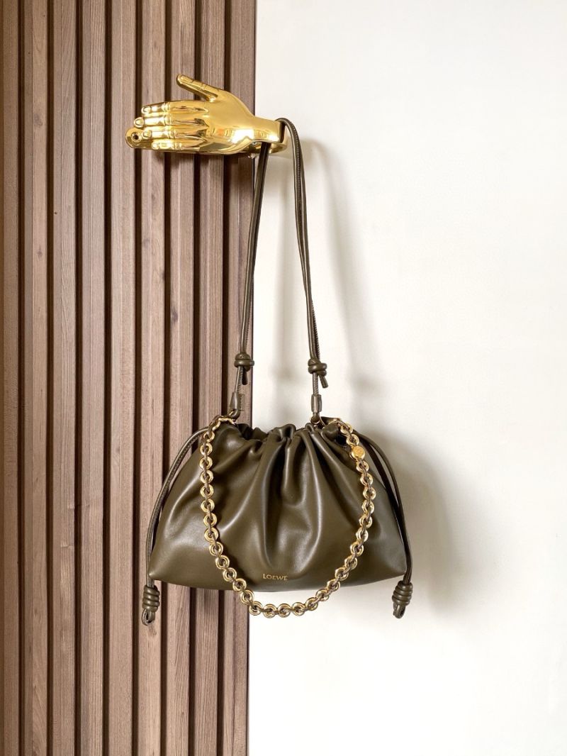 Loewe Medium Flamenco Purse in Mellow Nappa Lambskin A411F7240 Dark Khaki Green