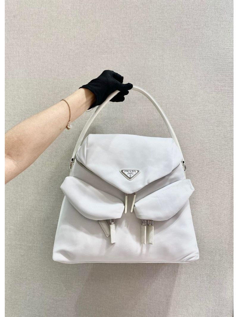 Prada Signaux Nylon And Leather Hobo Bag 1BC160 White
