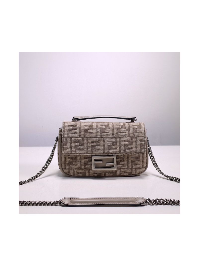Fendi Baguette Chain Midi Dove Grey FF tapestry fabric bag 8BR793