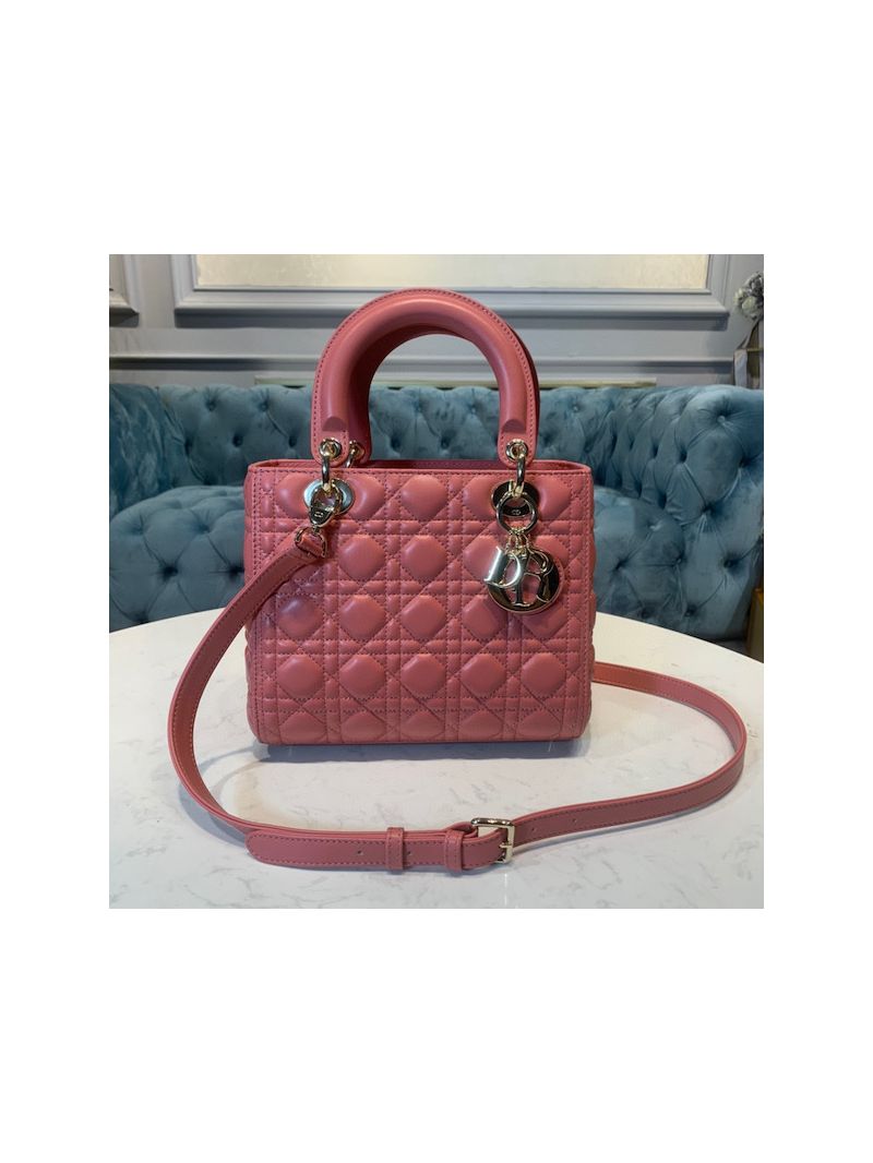 Dior Lady Dior Medium Flap Cover Quilted in Cannage Lambskin Leather Bag M0565 Coral