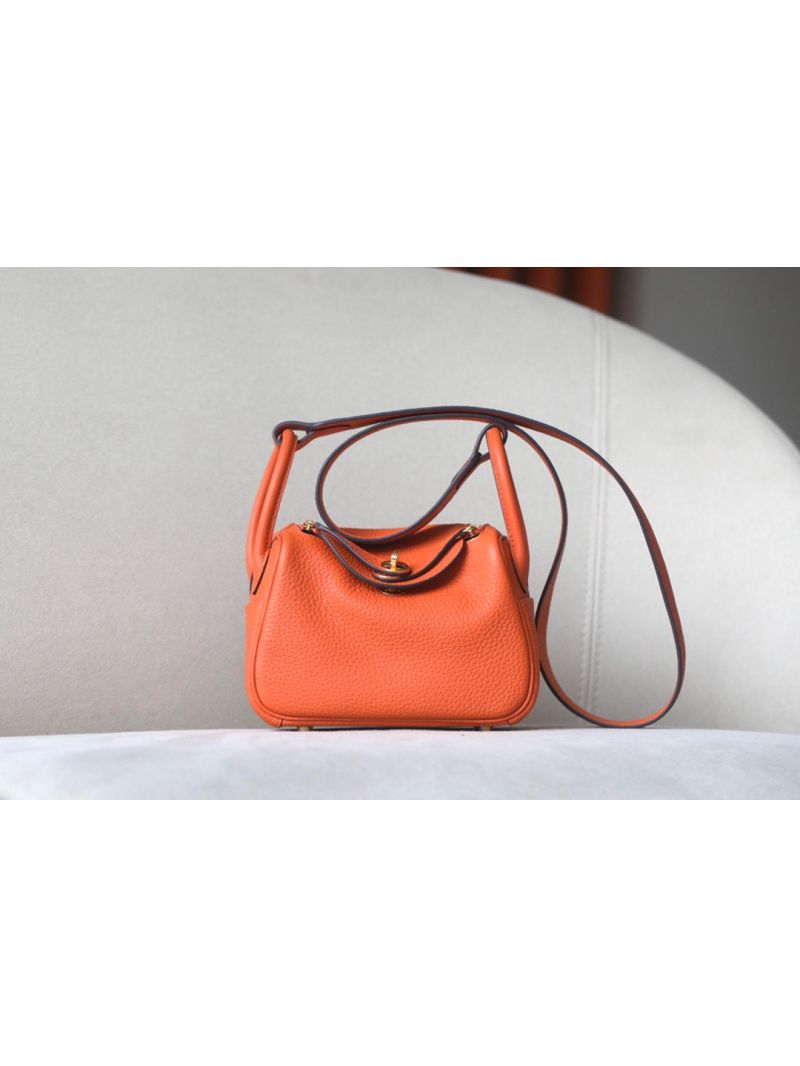 Hermes Mini Lindy 20cm Bag in Clemence Orange