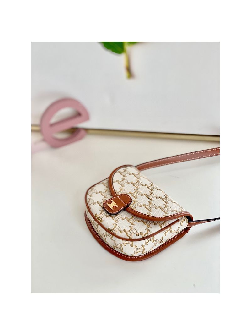 Celine Mini Besace In Triomphe Canvas And Calfskin 196702 White