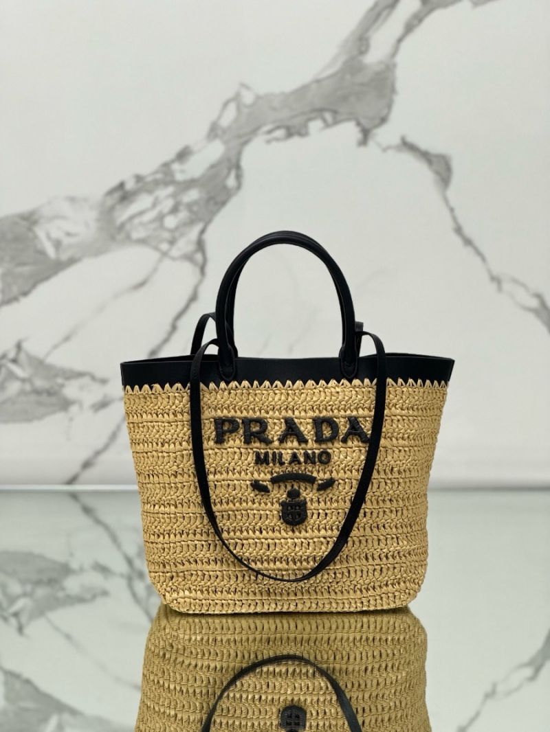 Prada Small crochet and leather tote bag 1BG500