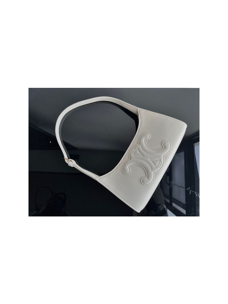 Celine Shoulder Bag Cuir Triomphe In Smooth Calfskin 198153 White