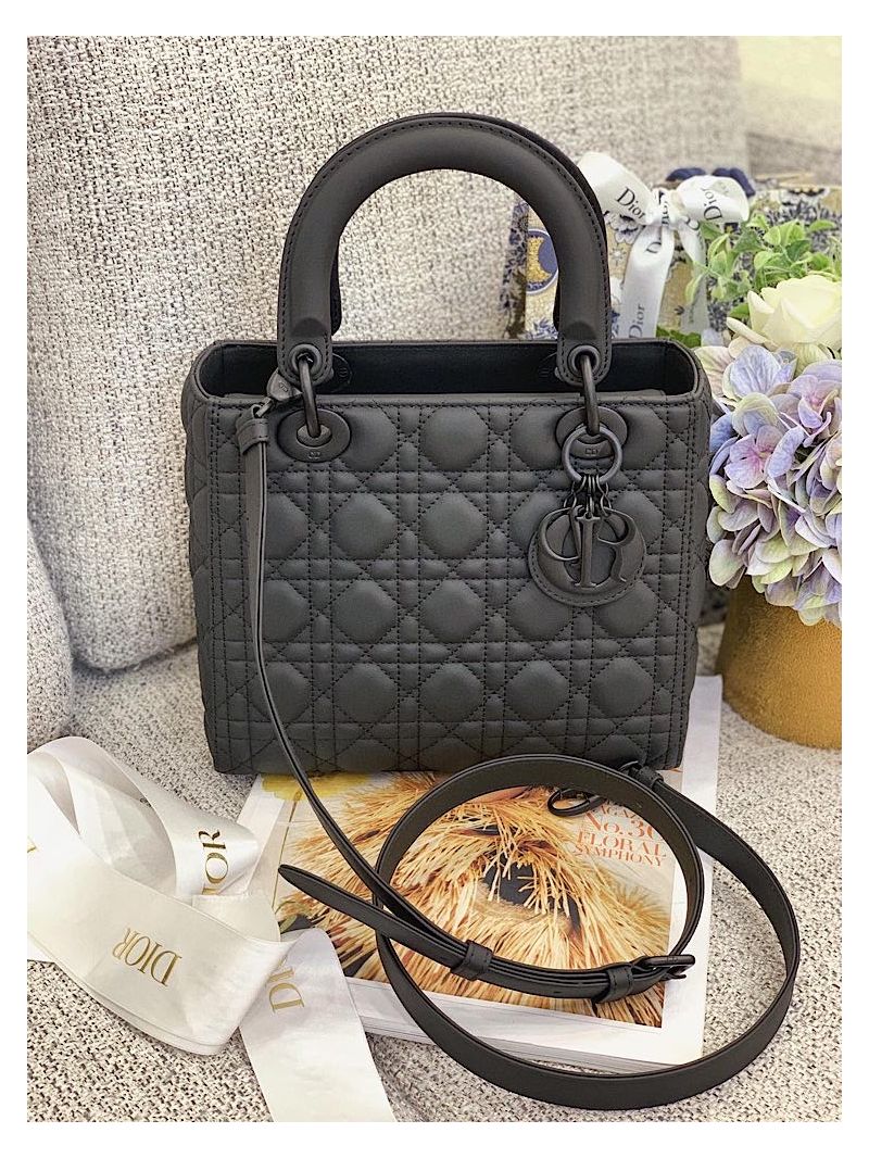Dior Medium Lady Dior Ultra-Matte Black Tote Bag M0565