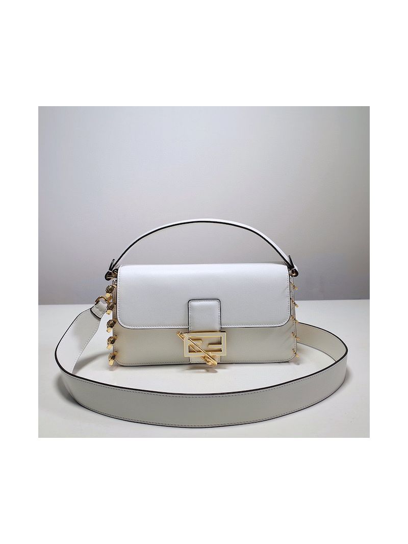 Fendi Baguette Brooch Fendace White leather bag 8BR801