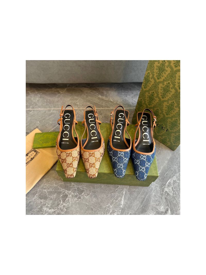 Gucci Aria Women's GG Slingback Pump 675441 GG Canvas with crystals