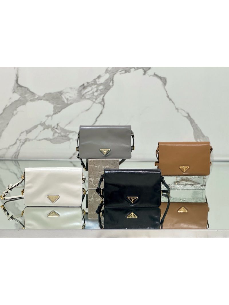 Prada Luxsot Shiny Crumpled Calfskin Messenger Bag 1BD082 Black