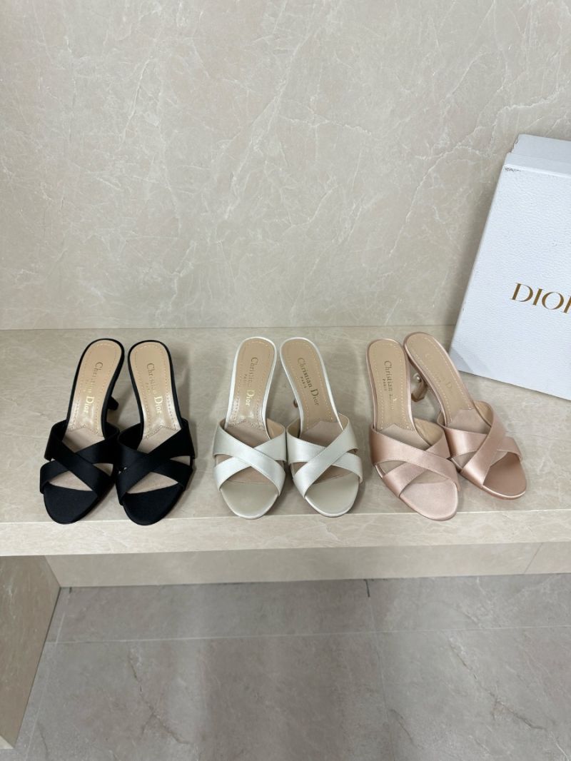 Dior Tribales Heeled Slide White Satin KCO068SAT