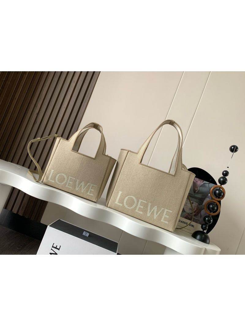 Loewe Medium LOEWE Font Tote in Jacquard Canvas ALF1B9089 Ecru